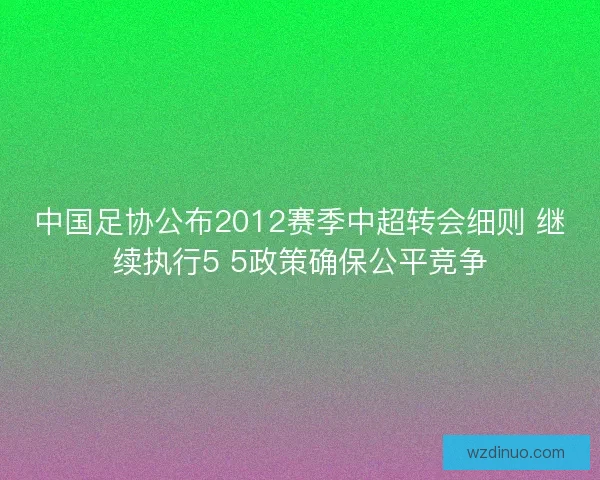 中国足协公布2012赛季中超转会细则 继续执行5 5政策确保公平竞争